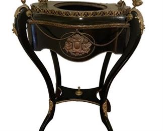 $2,150 USD      Rare Antique Black and Gold French Standup Wash Basin CD131-39     Description: Stunning and rare standing wash basin in deep polished onyx  finish with gold ornamental detailing from top to bottom. Heavy patina on the wash basin. 
Condition: In exquisite condition based on age and use. 
Dimensions: 21 x 15 x 30"H
Local pick up Leesburg, VA.  Contact us for shipper suggestions.     https://goodbyhello.com/products/antique-ornate-wash-sink-cd131-29?_pos=11&_sid=a8960360b&_ss=r