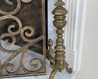 $220 USD      Very Large Solid Brass Georgian Style Pair Andirons CD131-19     Description:  Very large gilt solid brass Georgian style pair andirons with design details feet and urn finial design top. Each andiron is in great condition. Minor wear.  This is for andirons only.  Please see our other listing for the fireplace grate.
Condition: Excellent condition.
Dimensions: 23 x 13 x 25"H
Local pick up Leesburg, VA.  Contact us for shipper suggestions.      https://goodbyhello.com/products/large-andirons-cd131-19?_pos=29&_sid=a8960360b&_ss=r