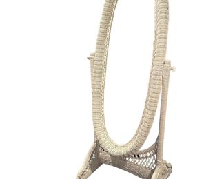 $1000 USD     Vintage Wicker Ratan Free Standing Floor Swivel Mirror TM193-25    Vintage Freestanding full length rattan floor mirror attributed to Interlude Home Inc with wood back, fancy wicker wrappings, circa 1970s.  Designed in the manner of Paul Frankl.

Dimensions: 25 x 21 x 62"H

Condition:  Very good condition

Local pick up Sterling, VA.  Contact us for shipper suggestions.     https://goodbyhello.com/products/wicker-ratan-free-standing-swivel-mirror-tm193-25?_pos=13&_sid=5dca53abe&_ss=r