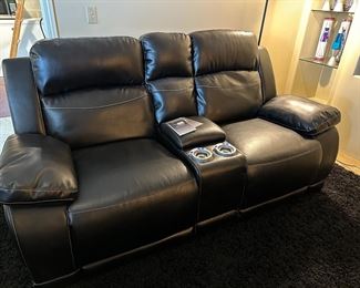 Like NEW black double electric reclining loveseat with matching sofa