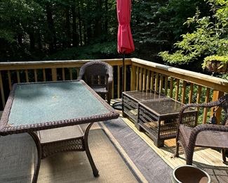 OUTDOOR PATIO ITEMS, TABLE, SIDE TABLES, (2) CHAIRS