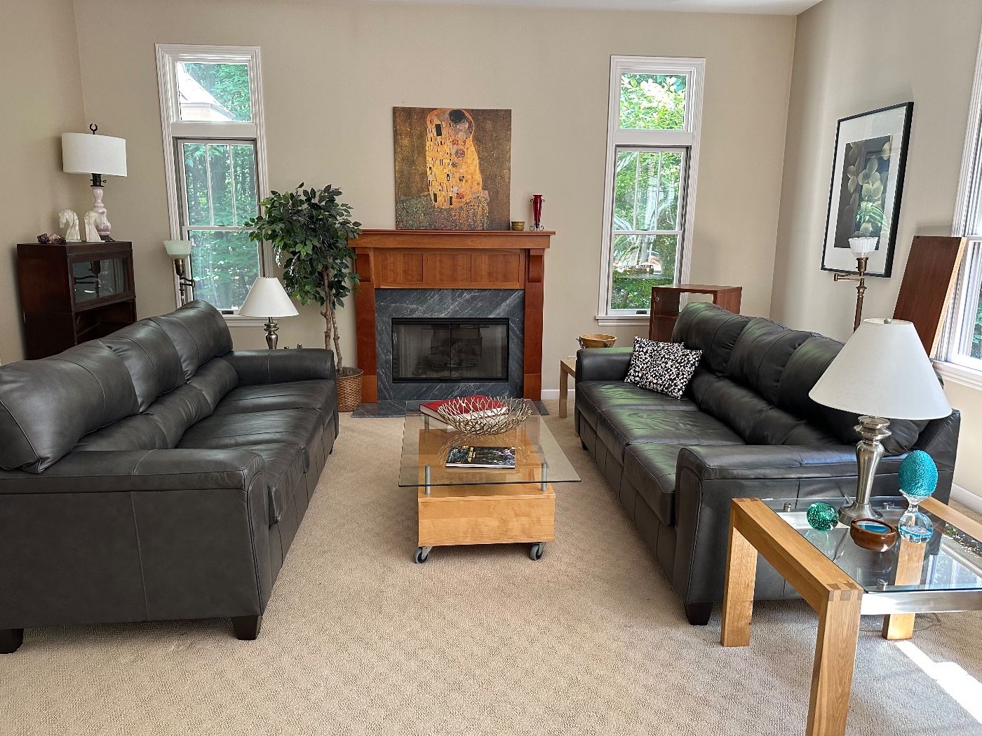 Leather living room furniture and tables