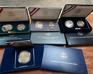 United State Constitution, World War 50th Anniversary & Columbus Quincentenaries' coin sets