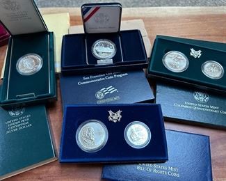 Centennial Silver dollar coin, United States Bill of Rights coin, Columbus & San Francisco coins