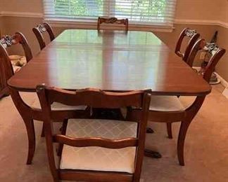  06 Antique Dining Table With 2 Extensions And 6 Side Chairs
