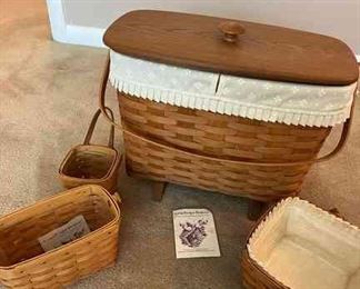 Longaberger Baskets including the Magazine holder with wood top
