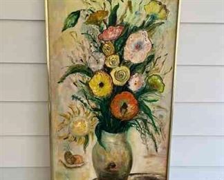 Painting Of Vase Of Flowers, Framed