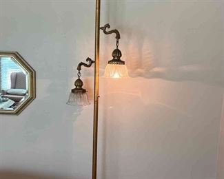 Vintage Floor Lamp from ceiling to floor with two hanging lights