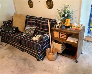 Sofa, microwave cart, miscellaneous 
