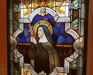 Antique stained glass window approx 48"x54"