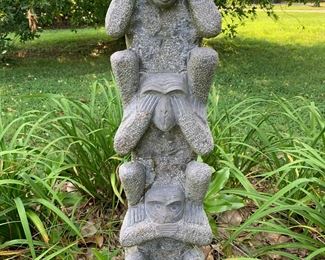 Carved stone statue, See no evil, hear no evil, speak no evl