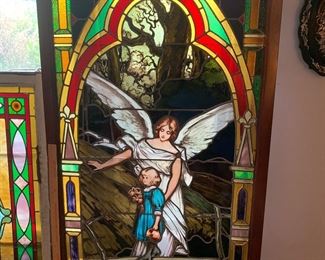 Approx 6ft by 3ft in wood frame Guardian Angel window