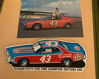 Richard Petty postcard and sticker from Nascar scrapbook 