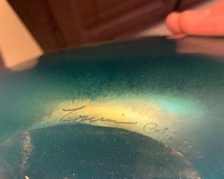 Signature on blown glass vase
