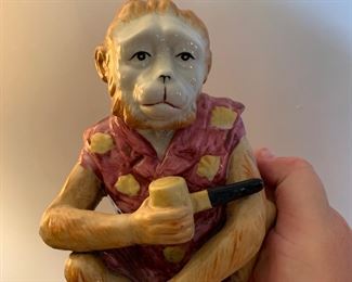 Monkey with pipe figurine, majolica style