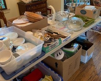 kitchen, Pyrex, Corning, Corelle, linens, plastic