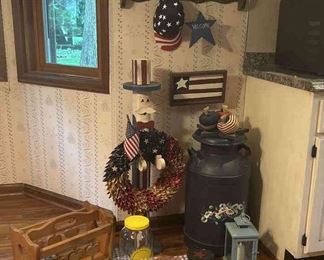 American Pride Country Decor Including Painted 24 Antique Milk Container