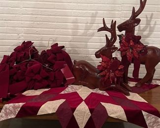 Beautiful Burgundy Holiday Decor Tree Skirt, Bows And Deer