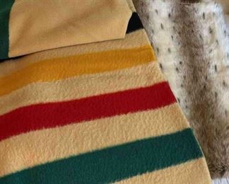 Blankets Two 100 Wool Trapper Point Blankets And Faux Fur Blanket