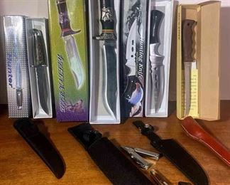 Collectible Hunting Knives, 2 Pocket Knifes And Portable Utility Tool