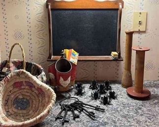 Feeling The Farm Life Chalkboard, Spools, Baskets And More