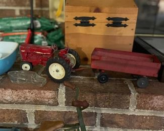 Vintage Metal Tractor and Wagon