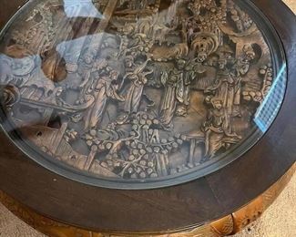Large, round, Mid-Century hand carved Asian table. 