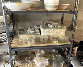 Lots of depression glass. Several large sets. Shelf is also for sale.