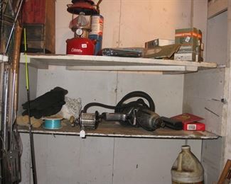 chain saw parts in box, more tools