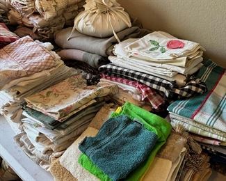 Linens (sheets, towels, napkins, placemats, blankets, comforters, TONS of pillow shams and more! Some vintage