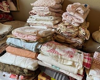 Linens (sheets, towels, napkins, placemats, blankets, comforters, TONS of pillow shams and more! Some vintage