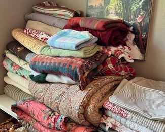 Linens (sheets, towels, napkins, placemats, blankets, comforters, TONS of pillow shams and more! Some vintage