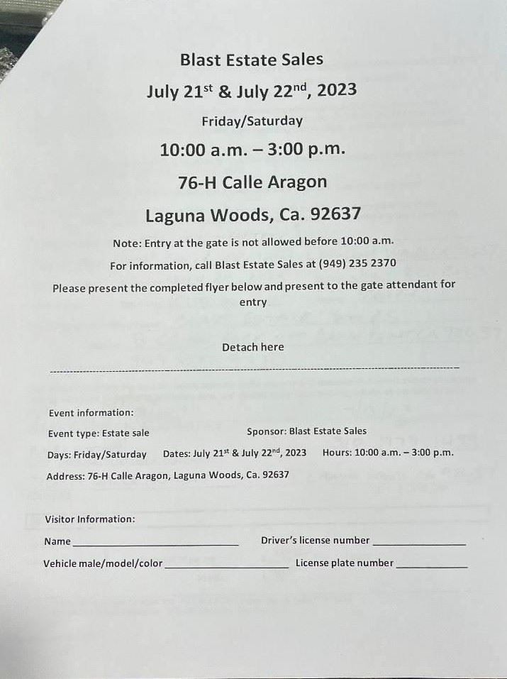 Selling Everything In The House in Laguna Woods!!! starts on 7/21/2023