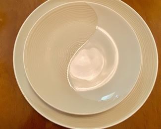 Pfaltzgraff
Sand & Seas Collection 16 dinner plates,
16 1/2” rectangular platter
15 luncheon plates
butter dish
2 vegetable dishes
2 modular vegetable bowls 
15 mugs
16 cereal bowls
2 relish dishes
sm rectangular platter  
2 salt pepper sets
creamer sugar  
round serving bowl