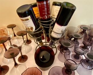 Wine holder and  purple stemware