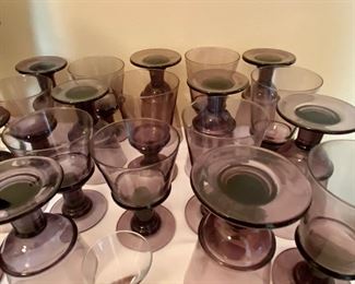 Purple water glasses and wine glasses