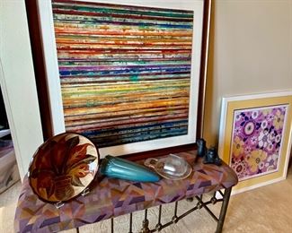 Bench, framed art and decorative accessories