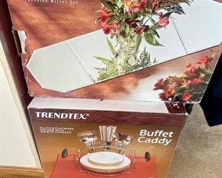 Table mirror set and buffet caddy