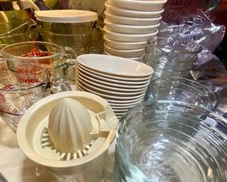 Measuring cups 1 cup, 2 cup and 4 cups available, small pyrex prep bowls