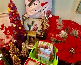 Holiday pillows, mugs, decorative items and florals