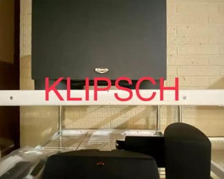 Klipsch Subwoofer, center speaker and two side speakers with stands