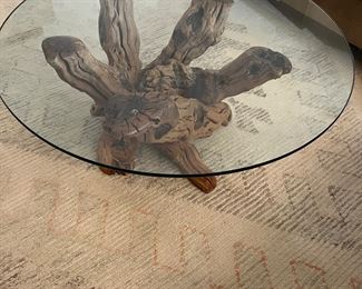 Vintage glass top coffee table from 1960s - very unique wood stand