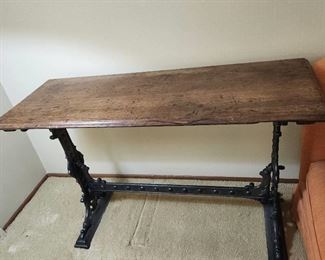 Antique Victorian cast iron and wood trestle table 48x18x29