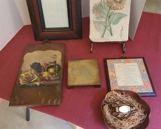 Brass lift, picture frame, wall decor, more