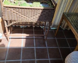 Wicker plant stand painted brown 30 x 28 x 12