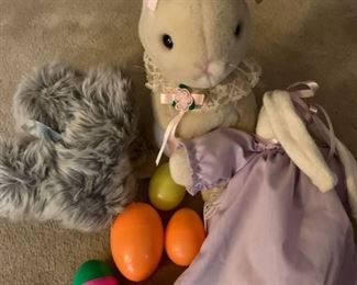 Stuffed bunnies and plastic eggs
