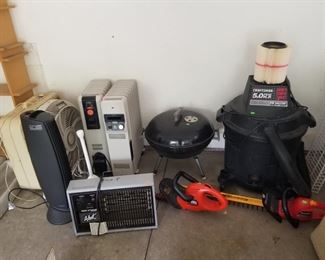 Heaters, fans, kettle grill, shop vac