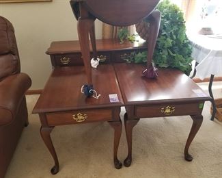 Console table, 2 end tables, drop leaf accent table (matching set, sold separately)