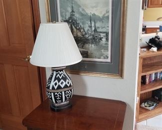 End table, cool lamp, artwork