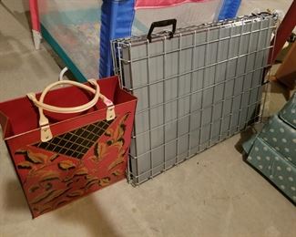 Large dog crate, metal shopping bag decor